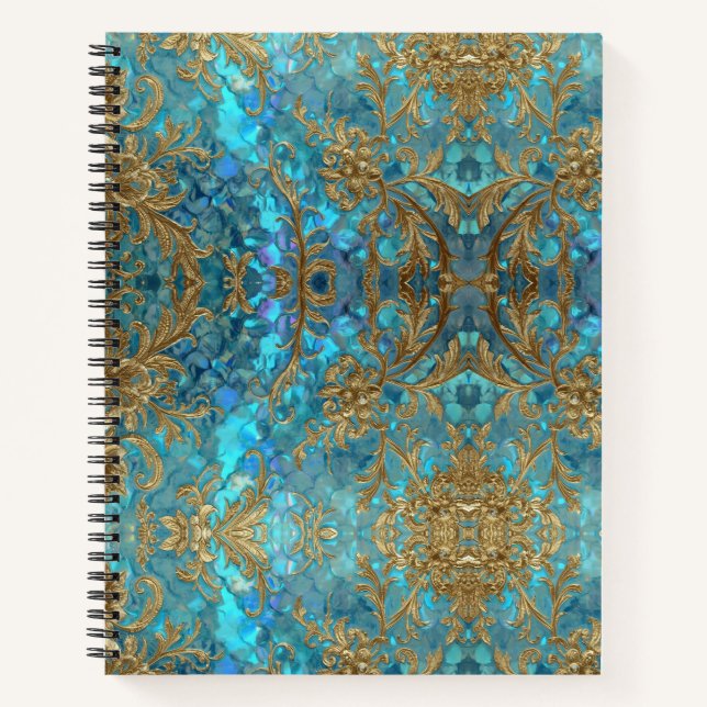 Cuaderno Patrón de escama de sirena acuática perlada y dora (Anverso)