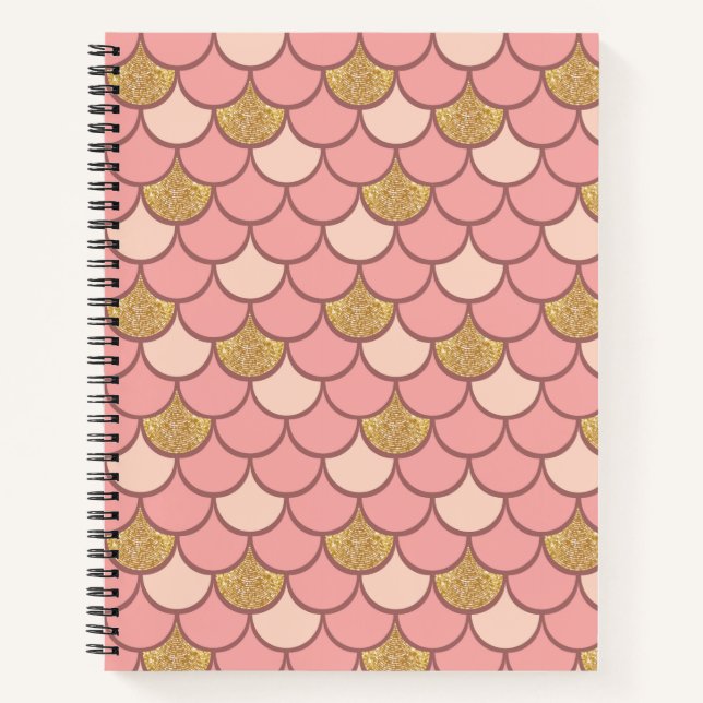 Cuaderno Patrón de escamas de pez en oro rosa con efecto br (Anverso)