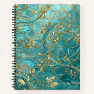 Cuaderno Patrón de escamas de sirena doradas y perladas acu