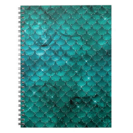 Cuaderno Patrón de escamas de sirena ombre azul verde glamu