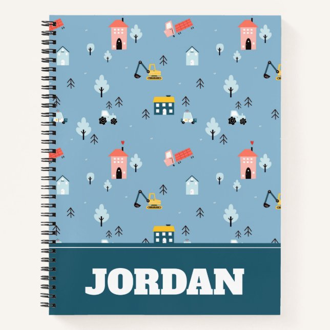 Cuaderno Patrón de escena de pueblo de Doodle Cute (Anverso)