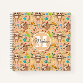 Cuaderno Patrón de eslora floral cúrcuma rosada monogramado