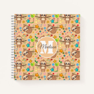 Cuaderno Patrón de eslora floral cúrcuma rosada monogramado