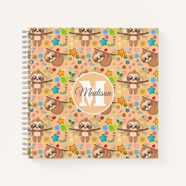 Cuaderno Patrón de eslora floral cúrcuma rosada monogramado (Anverso)