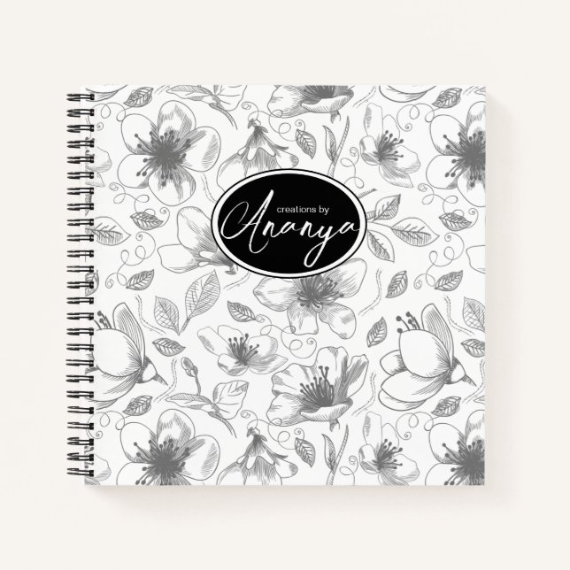 Cuaderno Patrón de esquema floral esbozado gris/qué ID939 (Anverso)