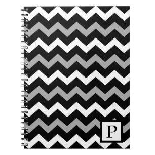 Cuaderno Patrón de estampado de Chevron en Blanco Negro y G
