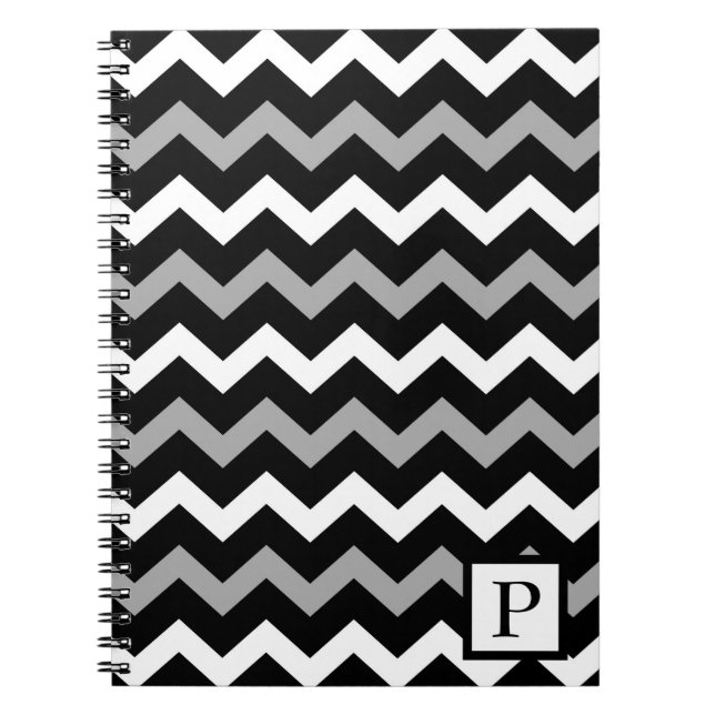Cuaderno Patrón de estampado de Chevron en Blanco Negro y G (Frente)
