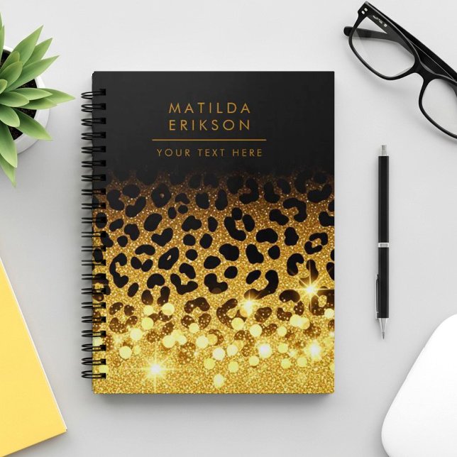 Cuaderno Patrón de estampado de leopardo con brillo dorado  (Subido por el creador)