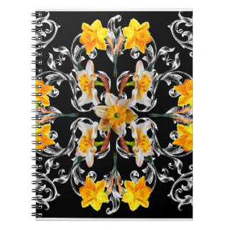 Cuaderno Patrón de estilo barroco con flores narciso