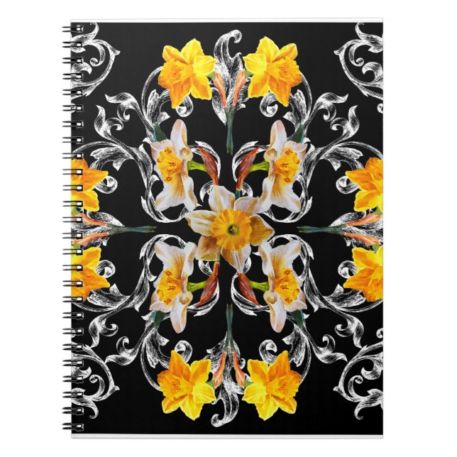 Cuaderno Patrón de estilo barroco con flores narciso (Frente)