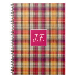 Cuaderno Patrón de estilo gingham con monograma personaliza