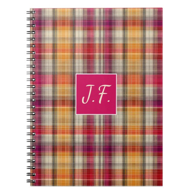 Cuaderno Patrón de estilo gingham con monograma personaliza (Frente)