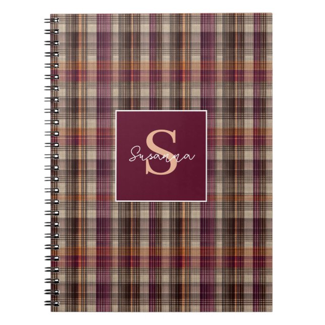 Cuaderno Patrón de estilo gingham con monograma personaliza (Frente)