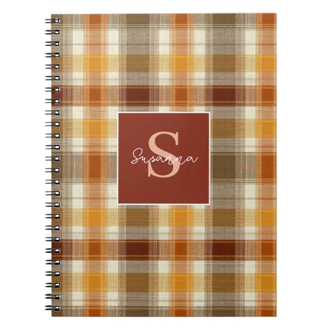 Cuaderno Patrón de estilo gingham con monograma personaliza (Frente)