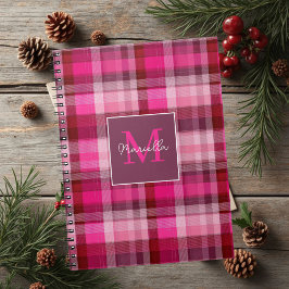 Cuaderno Patrón de estilo gingham con monograma personaliza