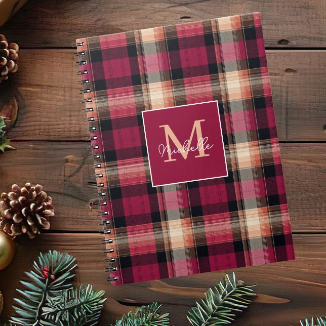 Cuaderno Patrón de estilo gingham festivo con monograma per (Subido por el creador)