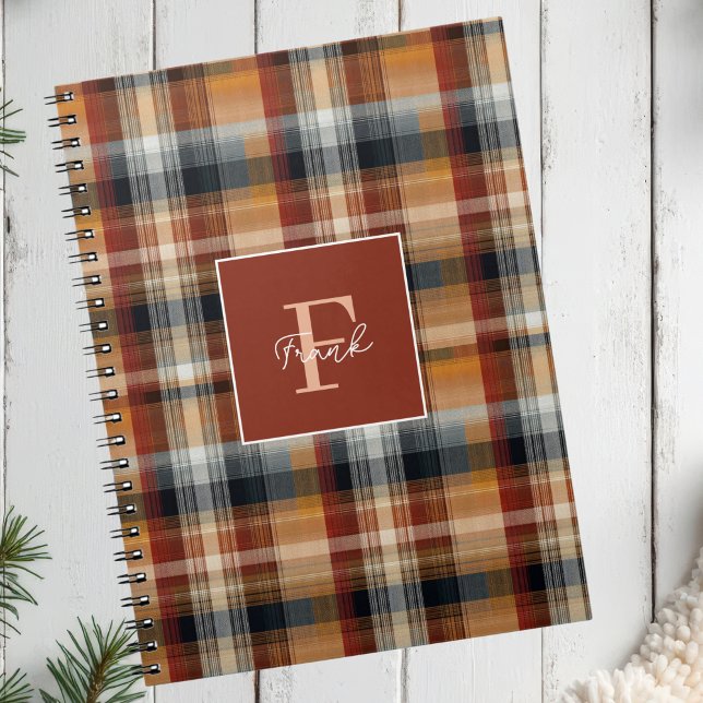 Cuaderno Patrón de estilo gingham festivo con monograma per (Subido por el creador)