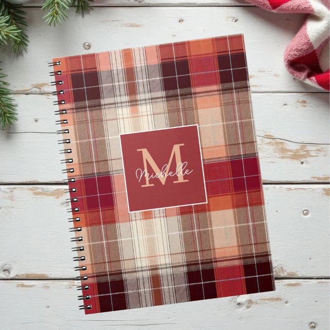 Cuaderno Patrón de estilo gingham festivo con monograma per (Subido por el creador)