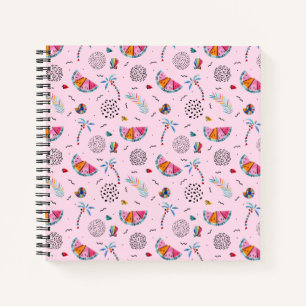 Cuaderno Patrón de estilo Memphis rosado tropical