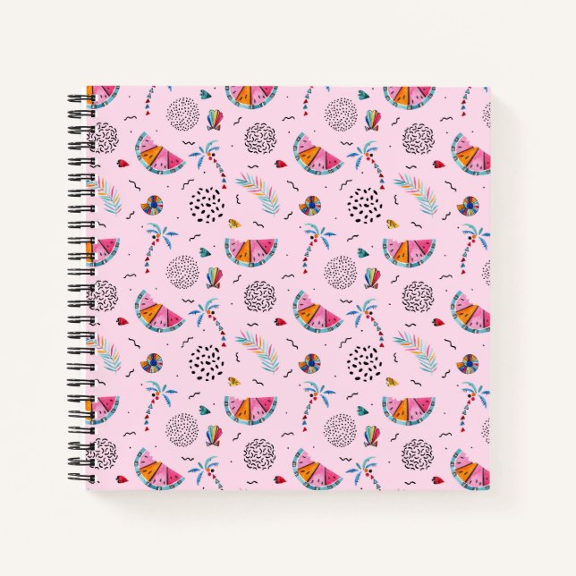 Cuaderno Patrón de estilo Memphis rosado tropical (Anverso)