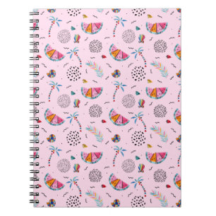 Cuaderno Patrón de estilo memphis rosado tropical
