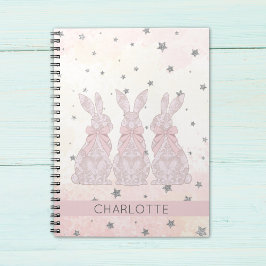 Cuaderno Patrón de estrellas de conejo rosa de encaje