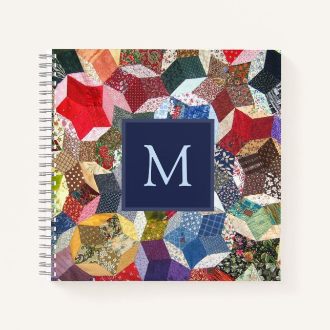 Cuaderno Patrón de estrellas de patchwork decoupage Monogra (Anverso)
