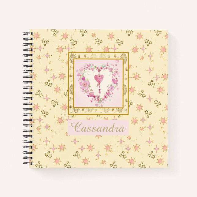 Cuaderno Patrón de estrellas femeninas de bonito personaliz (Anverso)