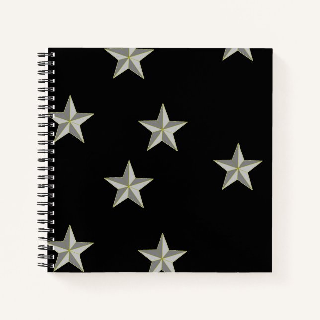 Cuaderno Patrón de estrellas grises en negro (Anverso)