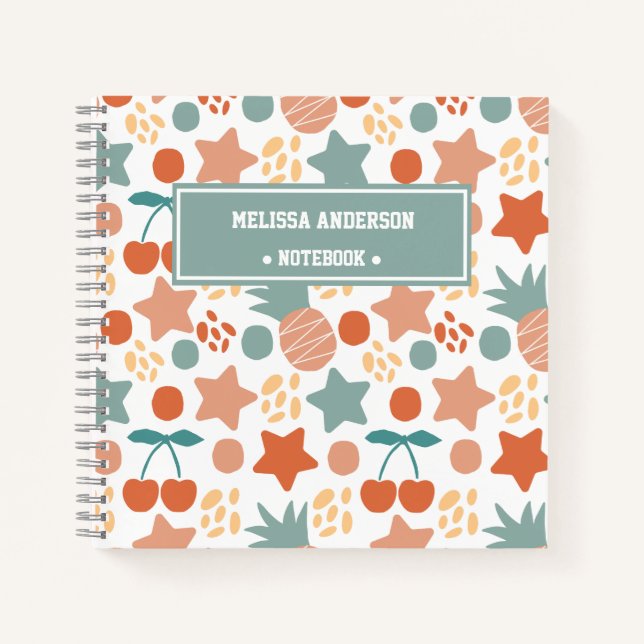 Cuaderno Patrón de estrellas y frutas tropicales para niños (Anverso)
