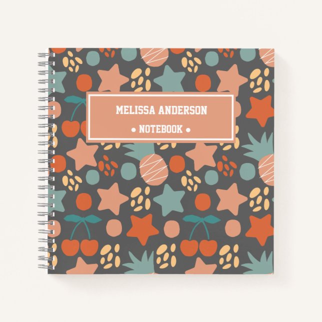 Cuaderno Patrón de estrellas y frutas tropicales para niños (Anverso)