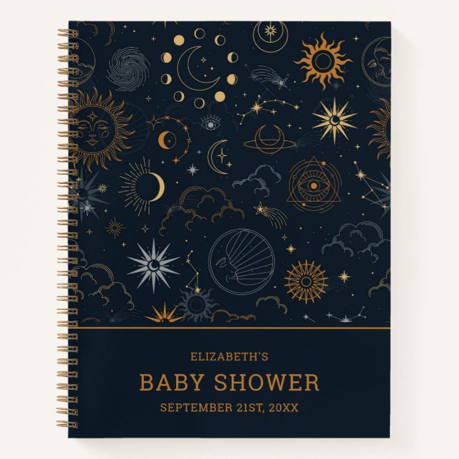 Cuaderno Patrón de estrellas y planetas | BABY SHOWER (Anverso)