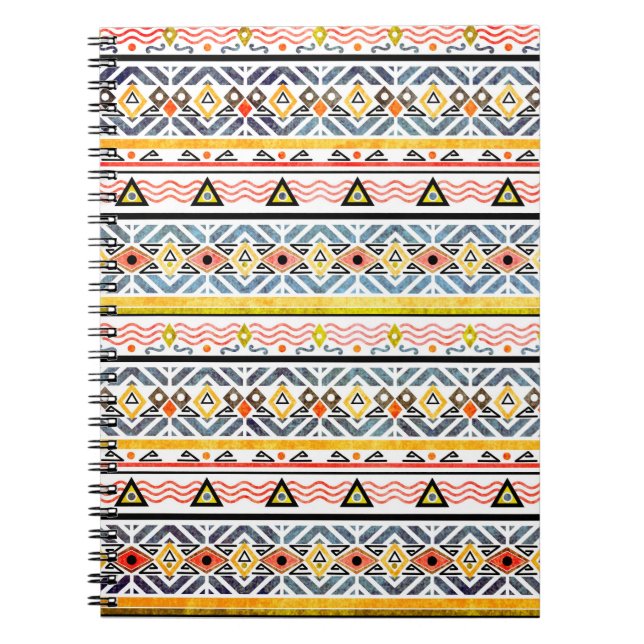 Cuaderno Patrón de etno tribal grunge en estilo retro (Frente)