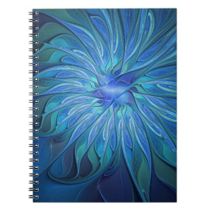 Cuaderno Patrón de fantasía de flor azul, arte fractal abst