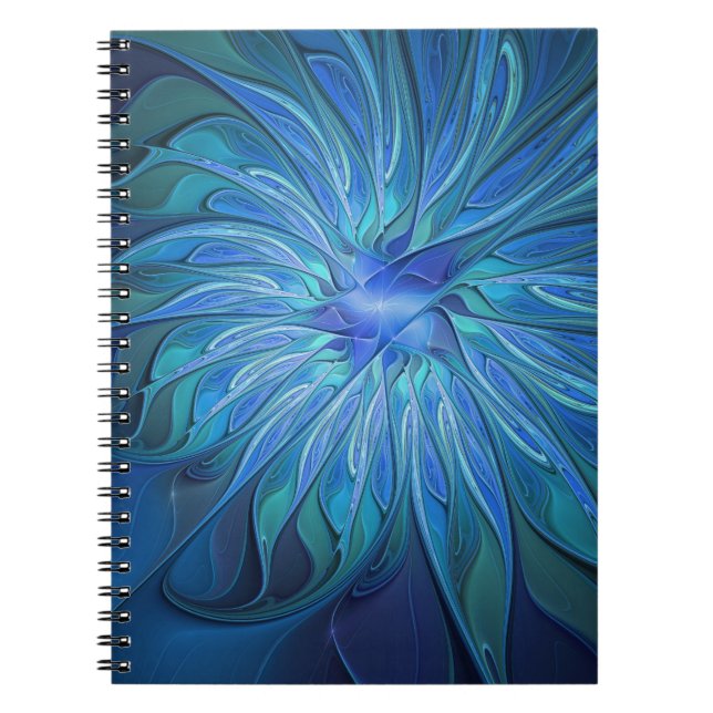 Cuaderno Patrón de fantasía de flor azul, arte fractal abst (Frente)