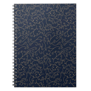 Cuaderno Patrón de filigrana dorada arremolinada sobre azul