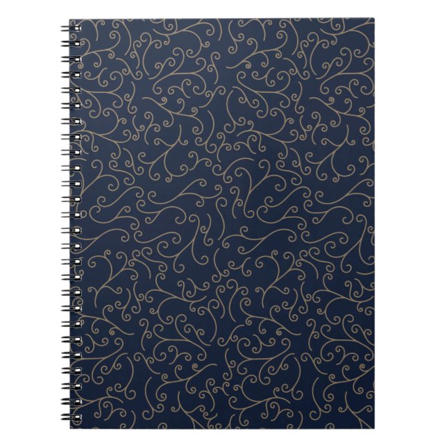 Cuaderno Patrón de filigrana dorada arremolinada sobre azul (Frente)