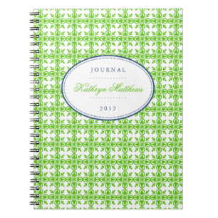 Cuaderno Patrón de filigree verde diario oval azul marino