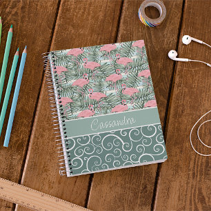 Cuaderno Patrón de flamencos rosados divertidos y hojas de