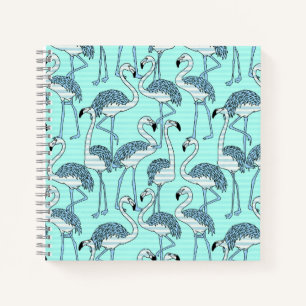 Cuaderno Patrón de flamencos turquesa a rayas extravagantes