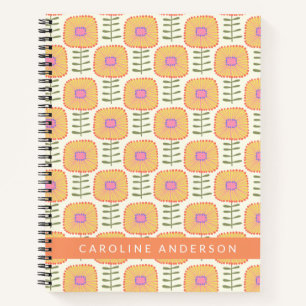 Cuaderno Patrón de Flor Amarillo Retro Scandi Personalizado