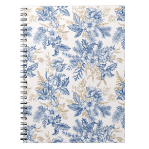 Cuaderno Patrón de flor azul de invierno vintage