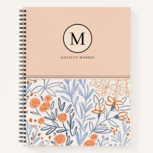 Cuaderno Patrón de flor azul rosa