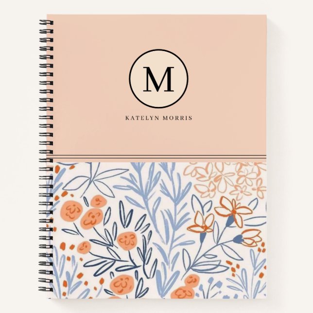 Cuaderno Patrón de flor azul rosa (Anverso)