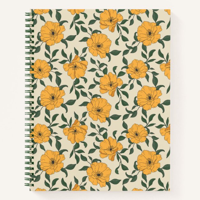 Cuaderno Patrón de flor de amapola naranja (Anverso)