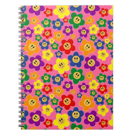 Cuaderno Patrón de Flor de Arcoíris LGBT Adorable-Rosa