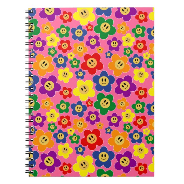 Cuaderno Patrón de Flor de Arcoíris LGBT Adorable－Rosa (Frente)