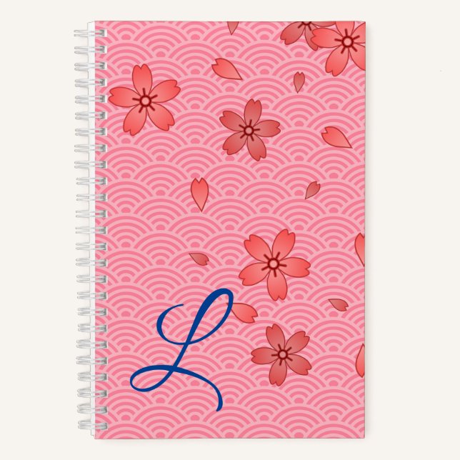 Cuaderno Patrón de flor de cerezo japonesa y ola (Anverso)