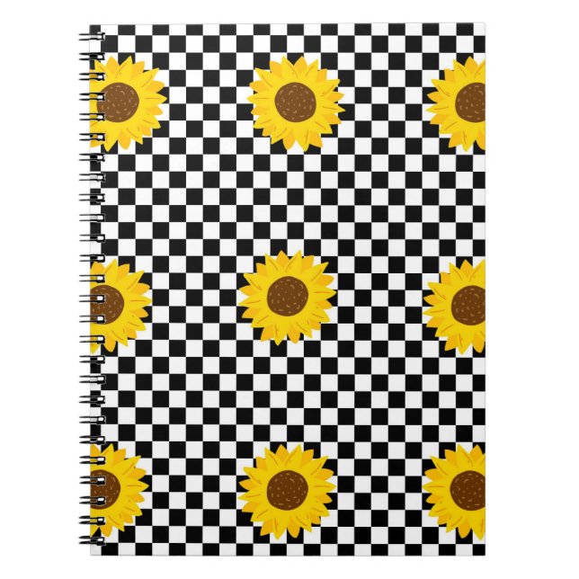 Cuaderno Patrón de flor de girasol blanco y negro (Frente)