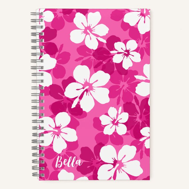 Cuaderno Patrón de Flor de Hibisco Rojo Violeta Blanco Trop (Anverso)